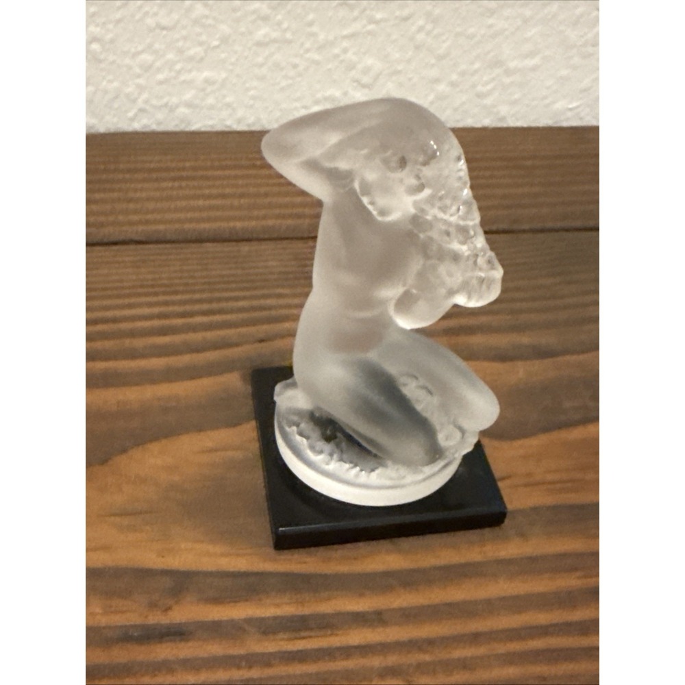 Lalique Frosted Crystal "Floreal" Figure Nude Woman on Black Base, France, 3.5"